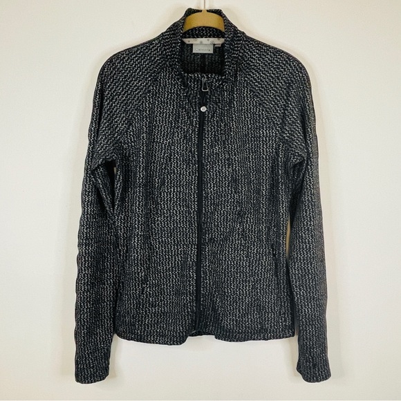 Athleta Heartbeat Hope Black Herringbone Zip Up Athletic Workout Jacket Size M - Picture 2 of 10